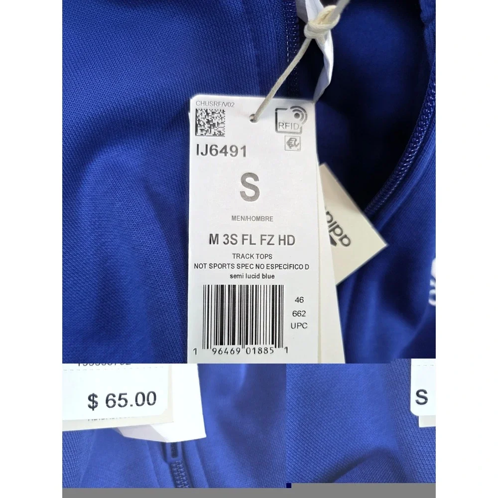 NEW Adidas Track Jacket Mens Small Semi Lucid Blue